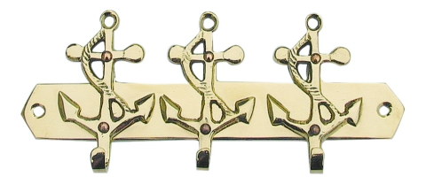 Schlüsselhaken mit 3 Ankern aus Messing | Maritime Wanddeko