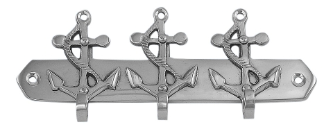 Schlüsselhaken mit 3 Ankern vernickelt | Maritime Wanddeko