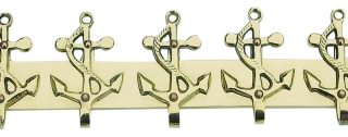 Schlüsselhaken mit 5 Ankern aus Messing | Maritime Wanddeko