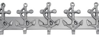 Schlüsselhaken mit 5 Ankern vernickelt | Maritime Wanddeko