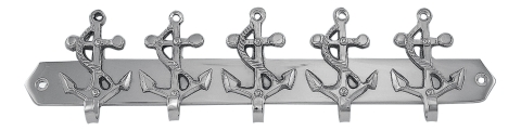 Schlüsselhaken mit 5 Ankern vernickelt | Maritime Wanddeko