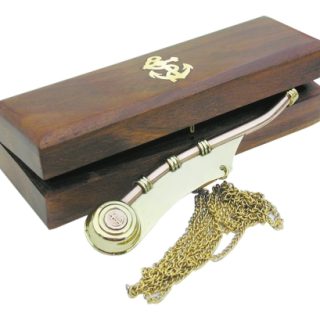 Bootsmannspfeife mit Holzbox | Messing & Kupfer – Maritime Geschenkidee