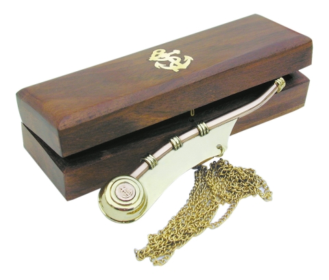 Bootsmannspfeife mit Holzbox | Messing & Kupfer – Maritime Geschenkidee