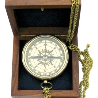 Kompass mit Ankergravur aus Messing in Holzbox